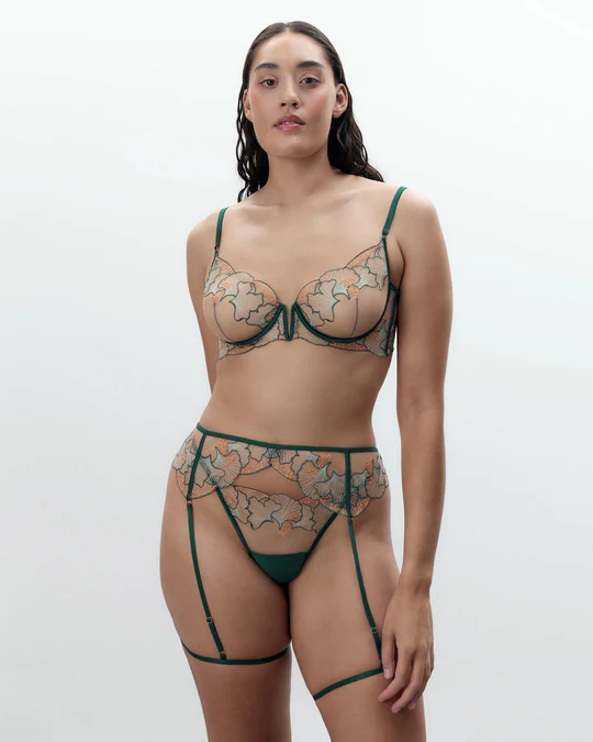 Gianna Sheer Longline Bra Green/Orange – view 1 of 3